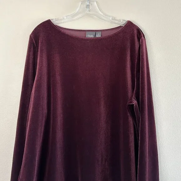 Chico's Travelers Collection Burgundy Velour Velvet Sequin Trim Tunic Top - Picture 2 of 13